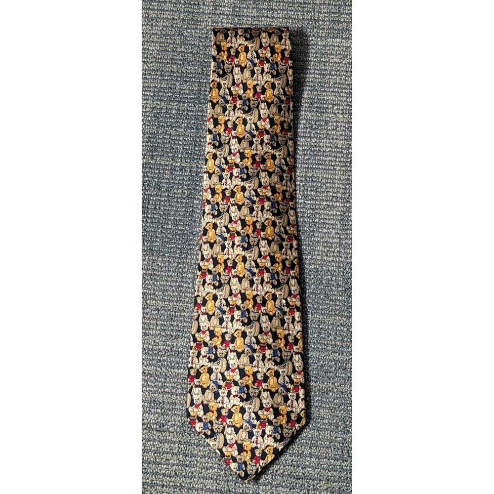 Vintage Teddy Bear Silk Tie Novelty Bears Pattern Necktie Roosevelt